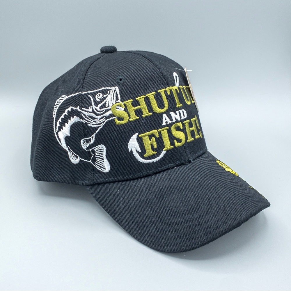 ‼️SOLD‼️ 3 Oaks Embroidered Bass “Shut Up and Fish” Baseball Hat - Adjustable - Picture 3 of 11